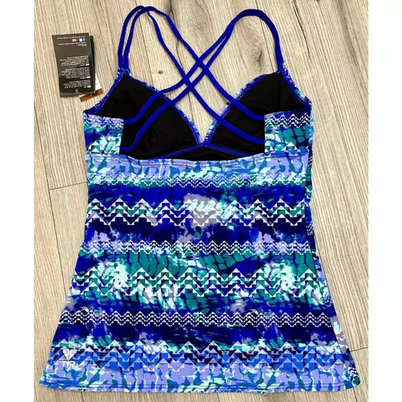 TYR DuraFast Emerald Lake Cascade Cross Tankini Top Velvet Turquoise NWT 10/12 - Picture 4 of 7